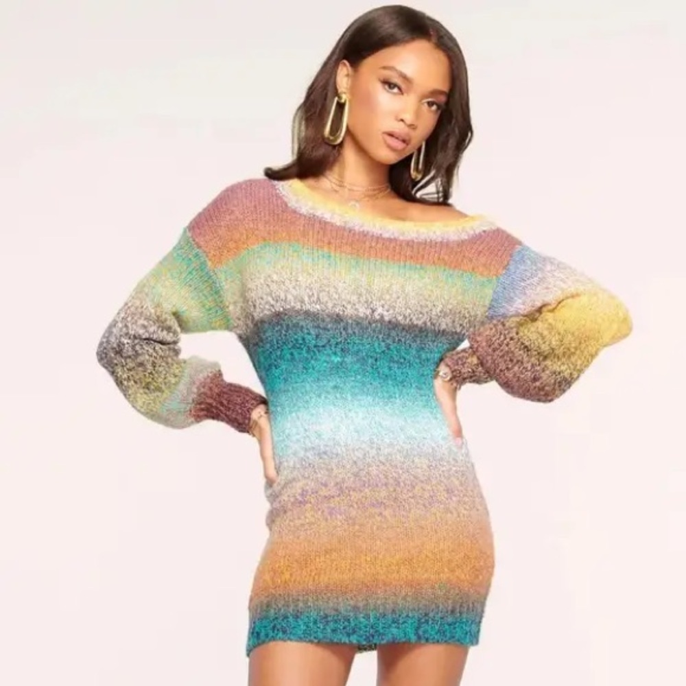 Ramy Brook Darla Off-the-Shoulder Striped Mini Sweater Dress